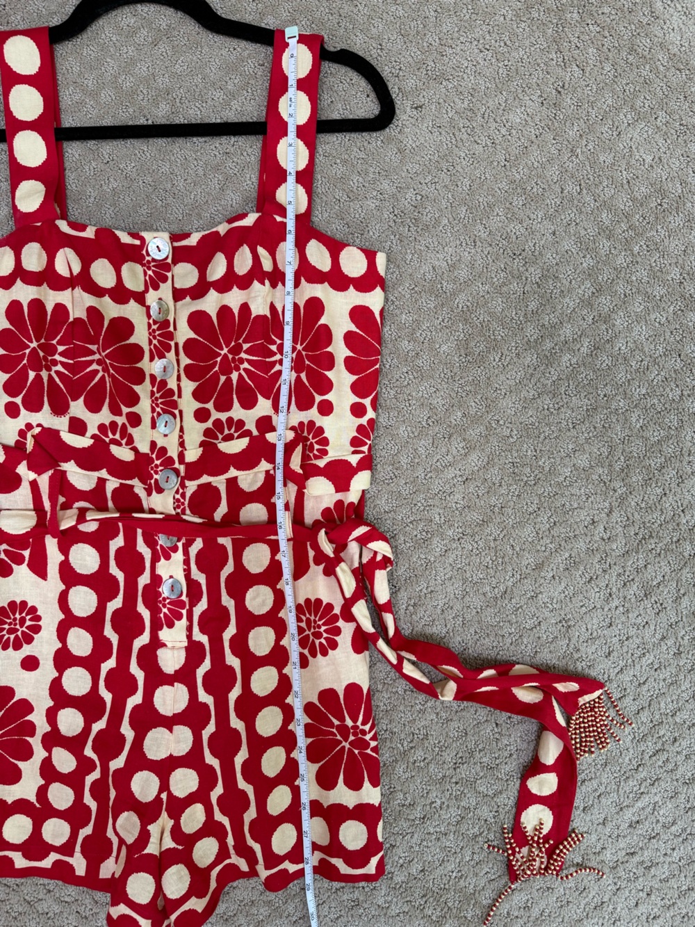 FARM Rio Red & Cream Floral Linen Blend Romper – Size S - Picture 7 of 11